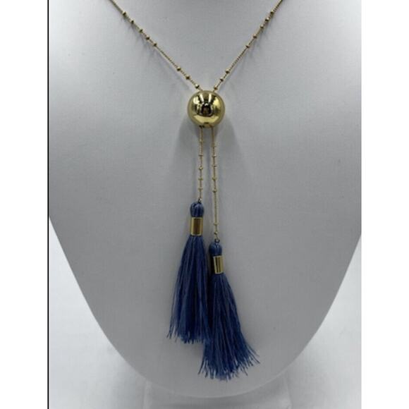 Gorjana Carmen Tassel Adjustable Lariat Necklace in Mixed Powder Blue Gold Tone - Picture 8 of 8